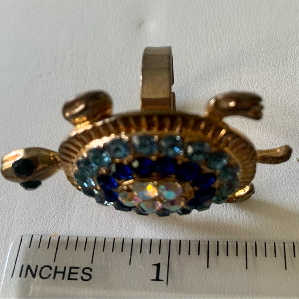 Turtle Ring Blue Crystal Adjustable - image 5